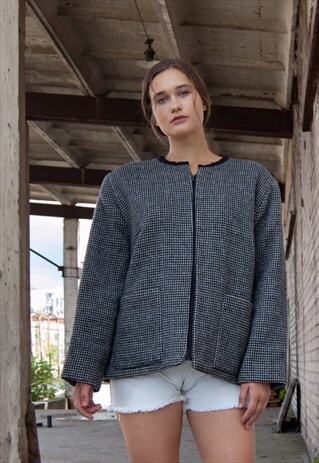 VINTAGE RETRO 60S GREY CHECKED WOOL JACKET