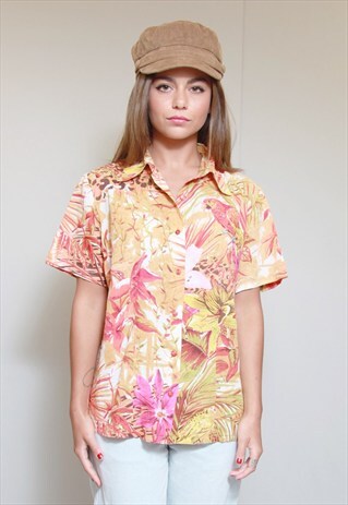 VINTAGE 1990'S VIBRANT TROPICAL FLOWER PRINT SHIRT