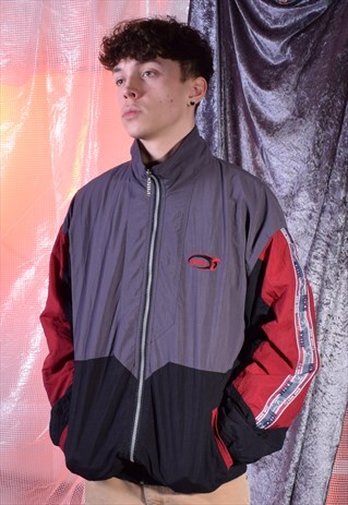 VINTAGE NIKE GREY, BLACK AND MAROON TRACK JACKET