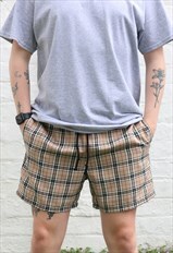Beige Check Shorts