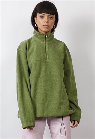 VINTAGE 90'S MOSS GREEN QUARTER-ZIP FLEECE SWEATSHIRT
