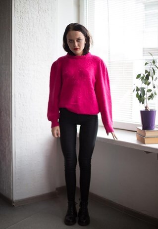 VINTAGE 80'S HOT PINK KNITTED JUMPER