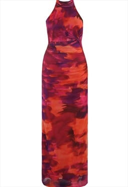 Tie Dye Open Back Knotted Maxi Dress In Red