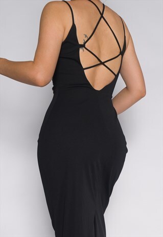 BEADED VINTAGE BLACK SLIP DRESS