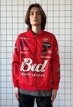 Vintage BUDWEISER Jacket Racing Nascar Snap On F1 Coat Red
