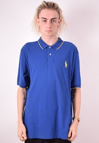 POLO RALPH LAUREN MENS VINTAGE POLO SHIRT XL BLUE 90S