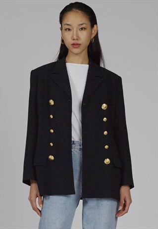 RARE VINTAGE 90'S BLACK PREMIUM VERSACE MEDUSA BUTTON BLAZER