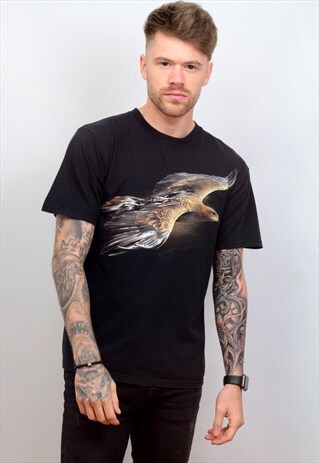 1990'S VINTAGE BLACK GRAPHIC EAGLE PRINT T-SHIRT