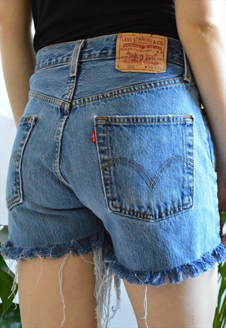 REWORKED VINTAGE DISTRESSED LEVIS 501 DENIM SHORTS