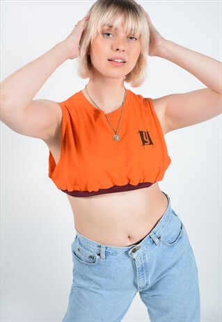 VINTAGE REWORKED CROPPED VEST IN ORANGE