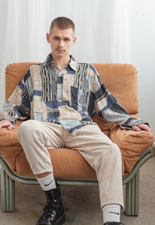 VINTAGE 80S GRANDADS LONG SLEEVE SHIRT IN ABSTRACT PATTERN