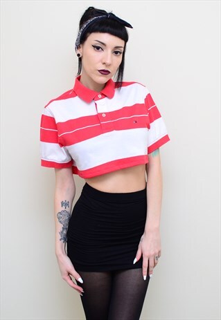 00'S RETRO STRIPED REWORKED CROPPED TOMMY HILFIGER POLO SHIR