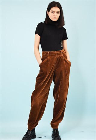 80'S RETRO HIGH WAIST CORDUROY LOOSE TROUSERS