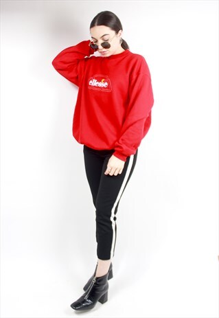 90'S RETRO RED SPELL-OUT EMBROIDERED SWEATSHIRT