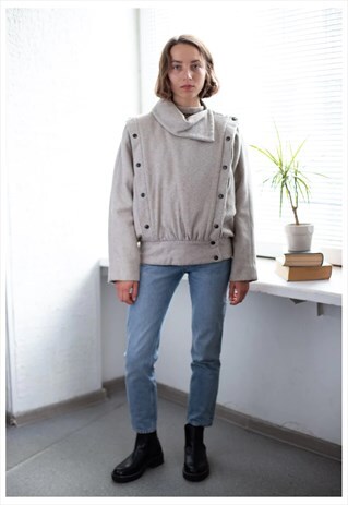 VINTAGE 70'S BEIGE HERRINGBONE WOOL JACKET