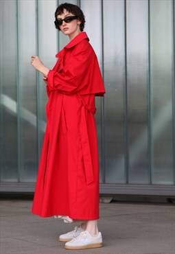 Vintage 90's Double Breasted Trench Maxi Coat Light Red Larg