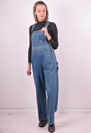 WOMENS VINTAGE DENIM DUNGAREES MEDIUM BLUE 90'S