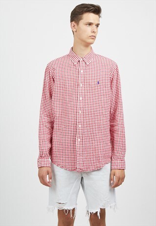 VINTAGE RED WHITE RALPH LAUREN LONG SLEEVE CHECKERED SHIRT