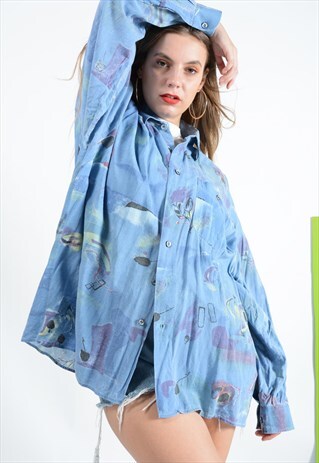 VINTAGE 90S FESTIVAL PATTERNED SHIRT.