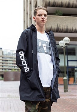 Black Gore-tex Graphic Raincoat Waterproof Jacket Y2k