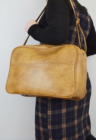 VINTAGE 70S VINYL LEATHER CABIN BAG TAN