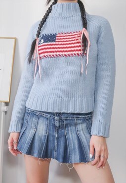 Vintage Blue USA American Flag Sweater
