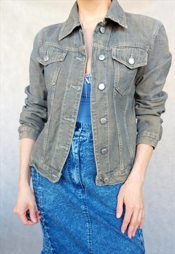 Vintage Distressed Blue Denim Jacket, Small Size Jeans 
