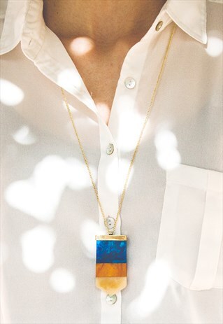 BLUE LONG RESIN NECKLACE FESTIVAL GIRLFRIEND SUMMER GIFT