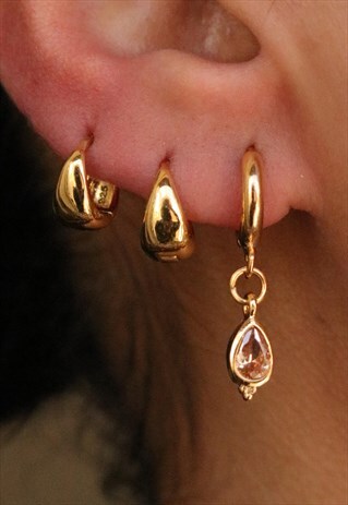 24K GOLDPLATED BOHEME ROSE QUARTZ BOHO HUGGIE EARRING