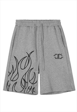 Flame print board shorts premium skater pants in grey