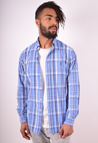RALPH LAUREN MENS VINTAGE SHIRT LARGE BLUE CHECK 90S