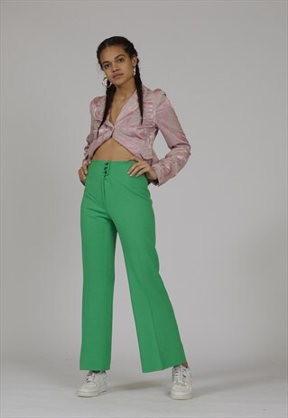 RARE VINTAGE 70'S HIGH WAISTED APPLE GREEN FLARED TROUSERS