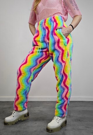 RAINBOW FLEECE JOGGERS HANDMADE GAY PANTS CARNIVAL OVERALLS