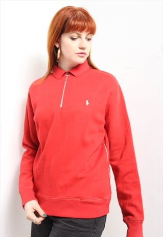 VINTAGE POLO RALPH LAUREN COLLARED SWEATSHIRT RED