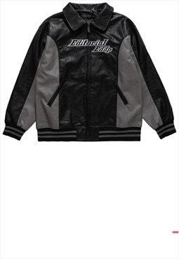 Faux leather varsity grunge college jacket retro bomber 