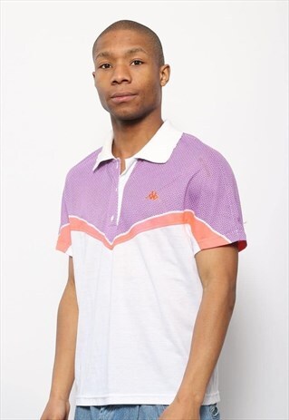 VINTAGE KAPPA PATTERN LOGO POLO SHIRT WHITE PINK
