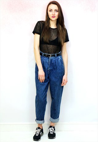 1990S VINTAGE DARK BLUE HIGH WAIST RELAXED MOM JEANS