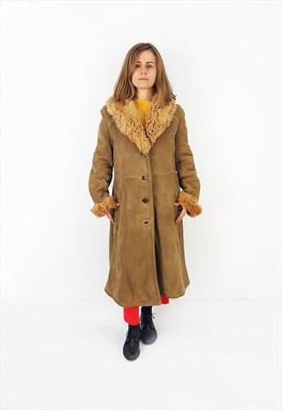 VINTAGE 70'S PENNY LANE SHEARLING COAT, BROWN SHEEPSKIN OVER