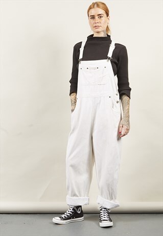 VINTAGE 90'S OVERSIZED WHITE CORDUROY DUNGAREES