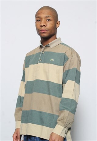 VINTAGE LACOSTE STRIPE POLO RUGBY LONG SLEEVE SHIRT GREEN