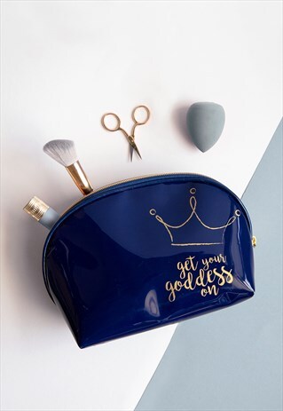 CURVE MAKE-UP BAG IN BLUE WITH CROWN DESIGN