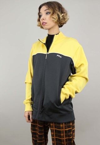VINTAGE 90S OVERSIZED FILA TRACK TOP GREY YELLOW