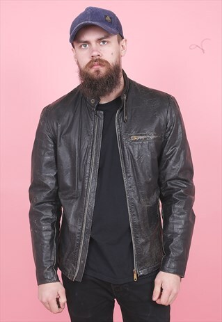VINTAGE GRUNGE LEATHER BIKER JACKET /R9010
