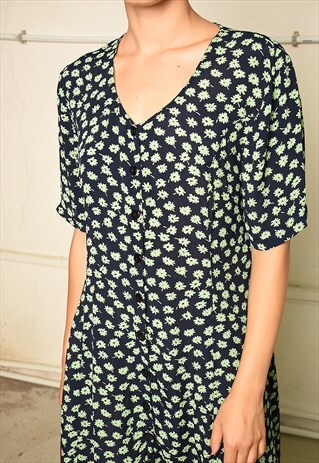 VINTAGE 90S PARIS CHIC MIDI TEA DRESS WITH FLORAL PRINT