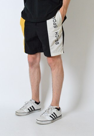 VINTAGE 90S BLACK COLOUR BLOCK BEACH SPORTS SHELL SHORTS
