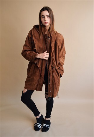 VINTAGE 80'S GENUINE SUEDE BROWN NEUTRAL PARKA JACKET