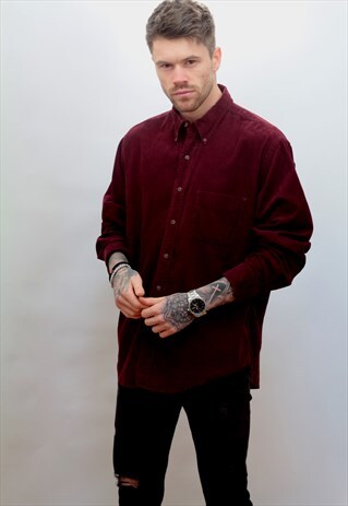 1990'S VINTAGE CORD SHIRT IN RED