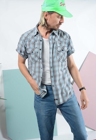 VINTAGE DICKIES WORKWEAR SHIRT IN BLUE CHECK.