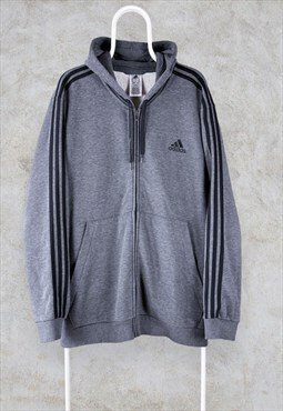 Adidas Grey Hoodie Full Zip Striped Mens XXL
