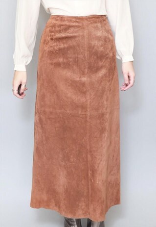 VINTAGE 1970'S BROWN SOFT SUEDE MAXI SKIRT